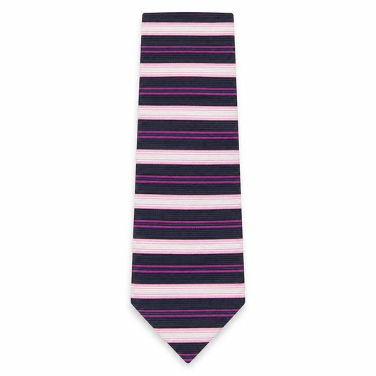 Front view of Cambridge men’s multicoloured striped silk pointed tie one size
