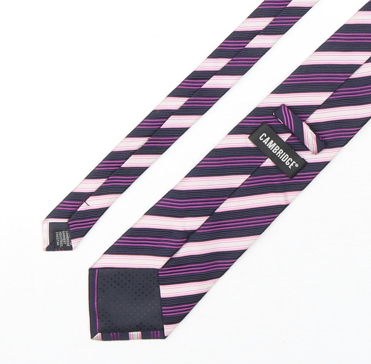 Back view of Cambridge men’s multicoloured striped silk pointed tie one size