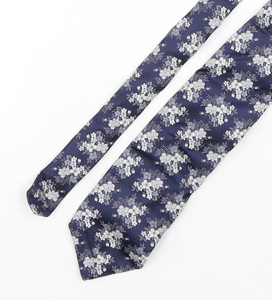 Marks and Spencer Mens Blue Floral Silk Pointed Tie One Size