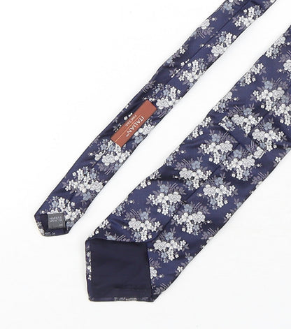 Marks and Spencer Mens Blue Floral Silk Pointed Tie One Size