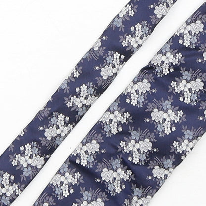 Marks and Spencer Mens Blue Floral Silk Pointed Tie One Size