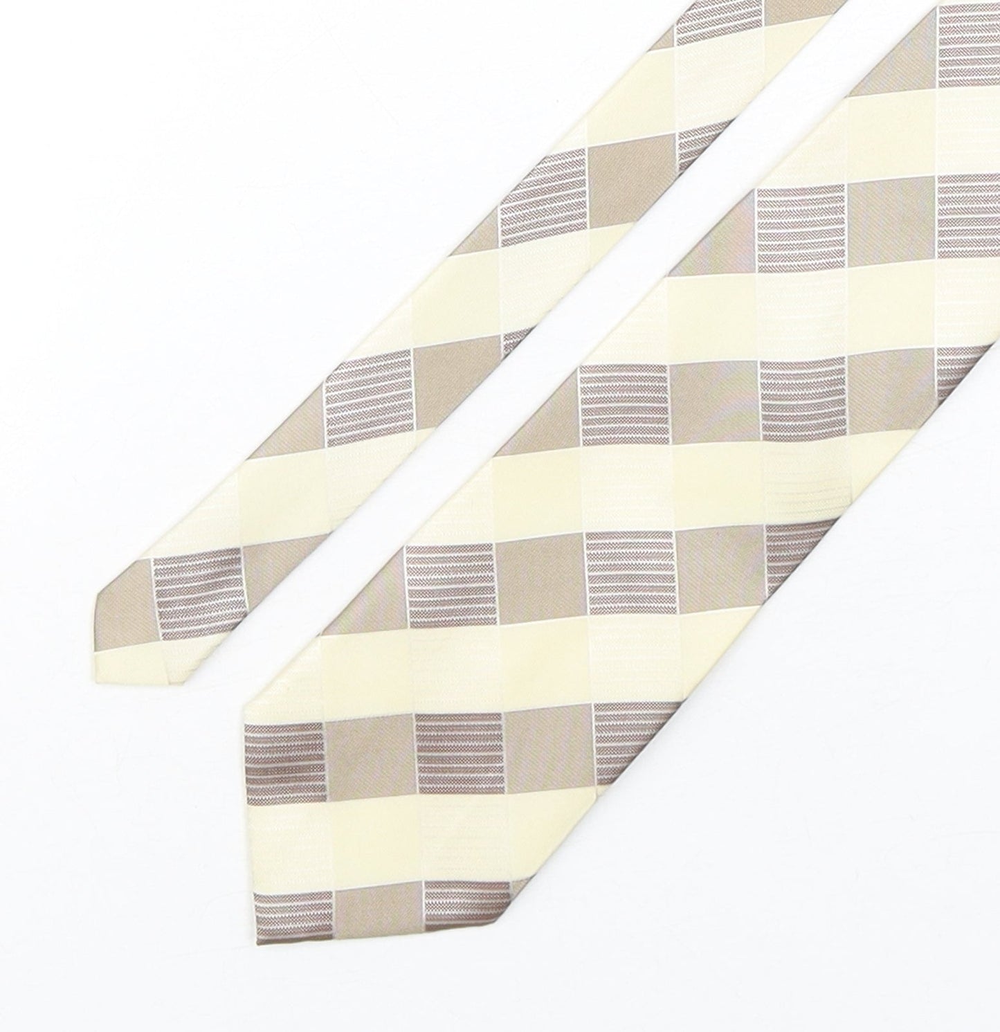 Carbunty Mens Beige Plaids & Checks Silk Pointed Tie One Size