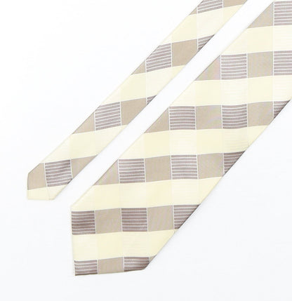 Carbunty Mens Beige Plaids & Checks Silk Pointed Tie One Size