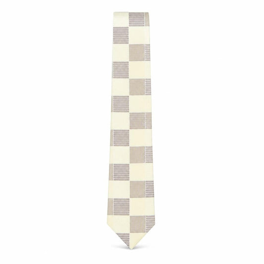 Front view of Carbunty men’s beige plaids & checks silk pointed tie one size
