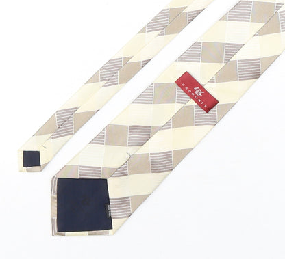 Carbunty Mens Beige Plaids & Checks Silk Pointed Tie One Size
