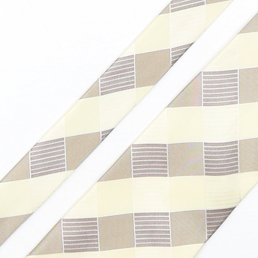 Carbunty Mens Beige Plaids & Checks Silk Pointed Tie One Size