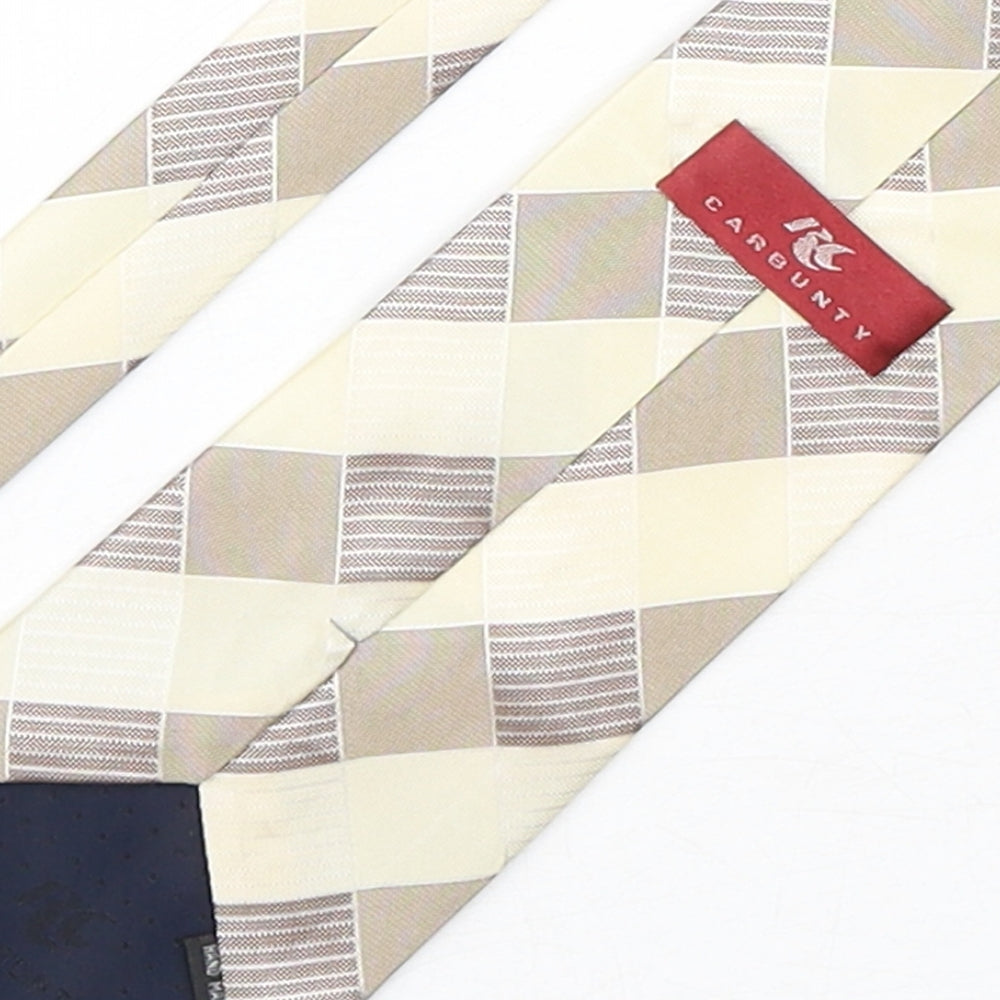 Carbunty Mens Beige Plaids & Checks Silk Pointed Tie One Size