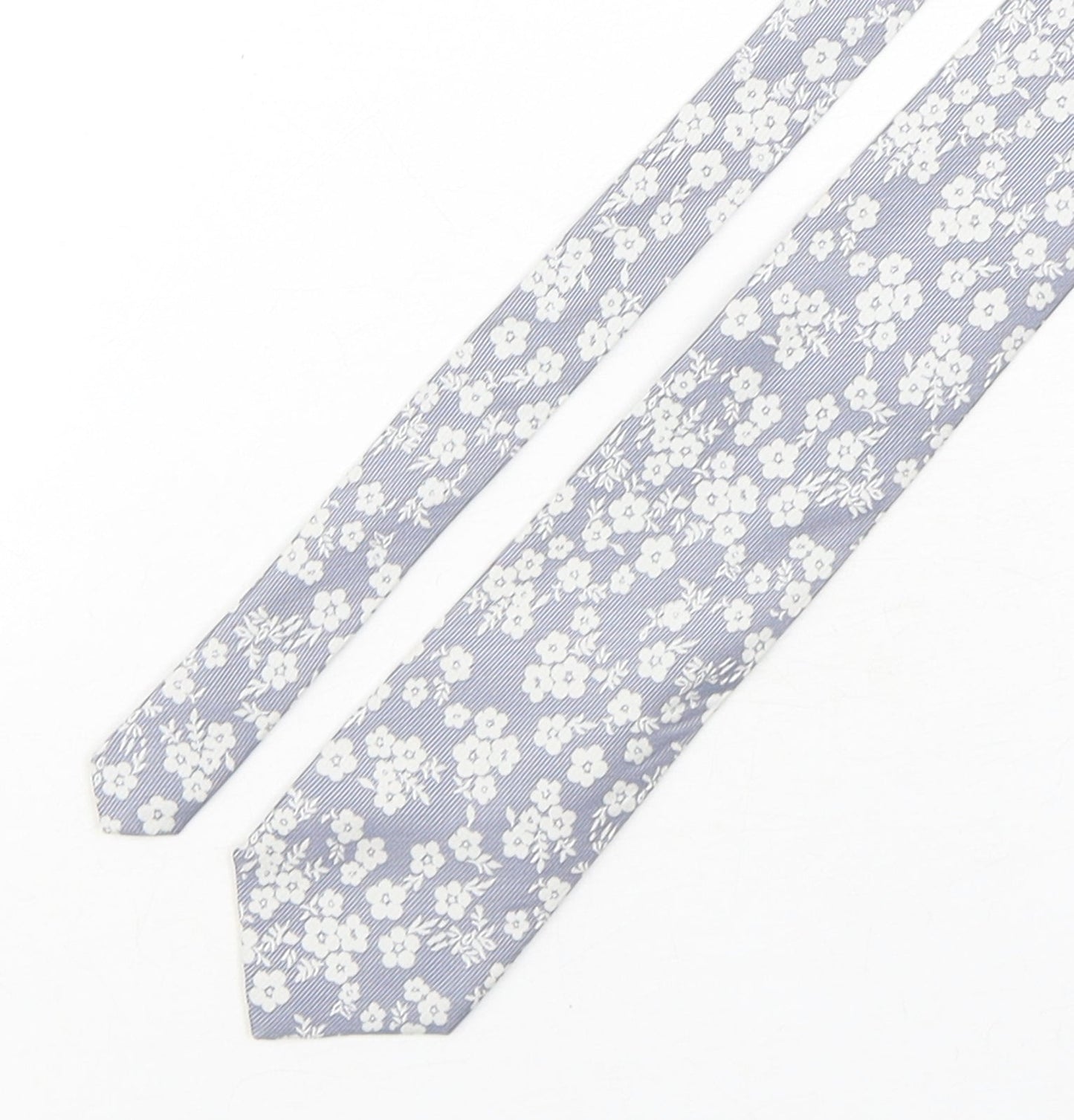 Man at LA Mens Grey Floral Silk Pointed Tie One Size