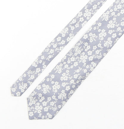 Man at LA Mens Grey Floral Silk Pointed Tie One Size
