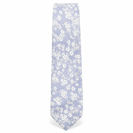 Front view of Man at LA men’s grey floral silk pointed tie one size