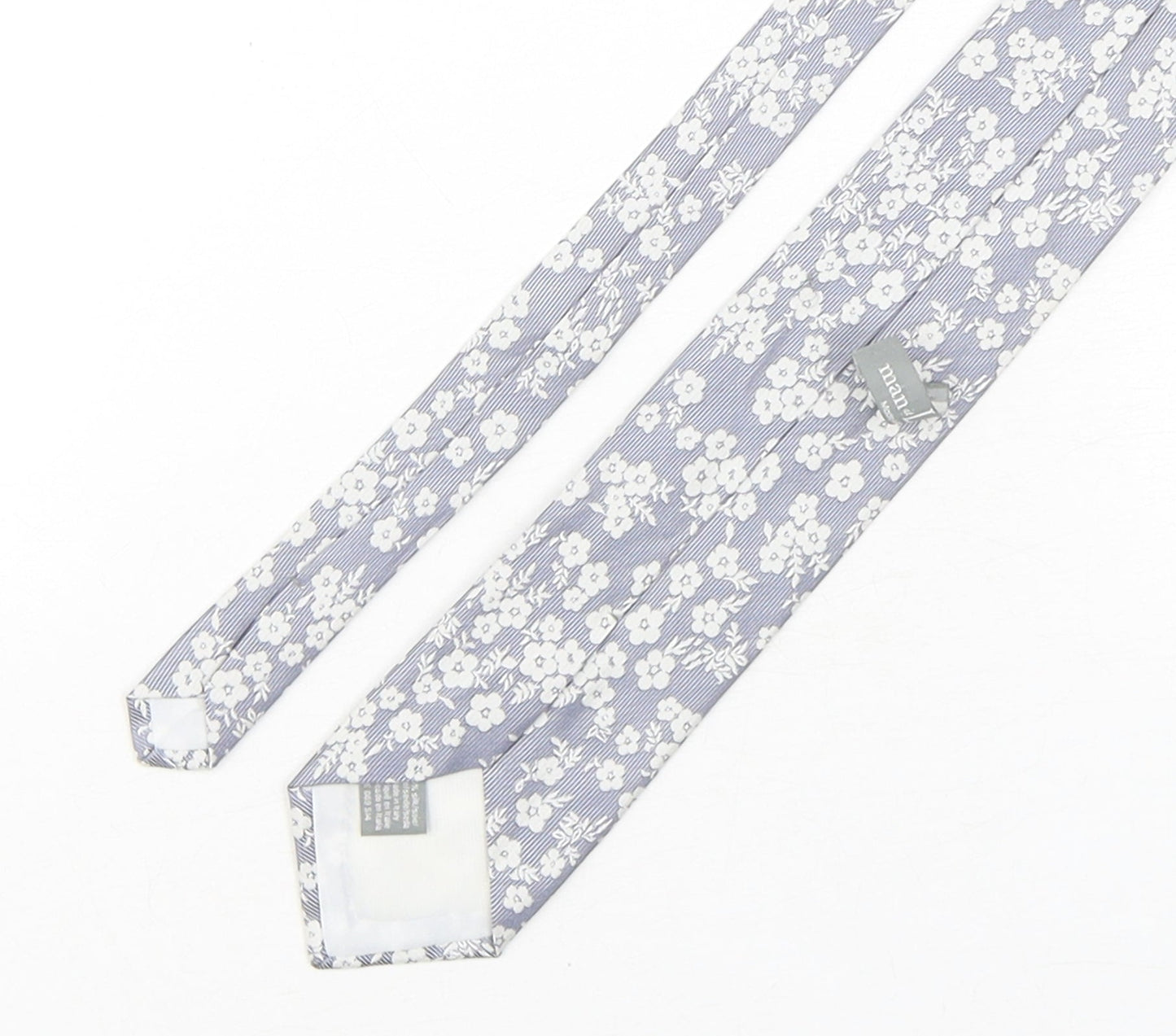 Man at LA Mens Grey Floral Silk Pointed Tie One Size