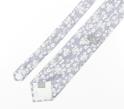 Man at LA Mens Grey Floral Silk Pointed Tie One Size