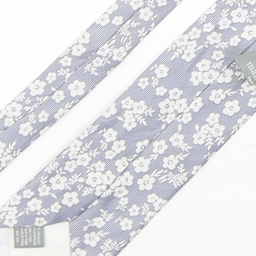 Man at LA Mens Grey Floral Silk Pointed Tie One Size