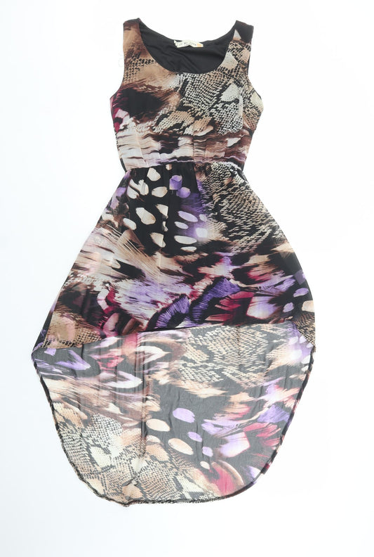 Oh My Love Womens Black Animal Print Polyester Tank Dress  Size XS  Scoop Neck Pullover