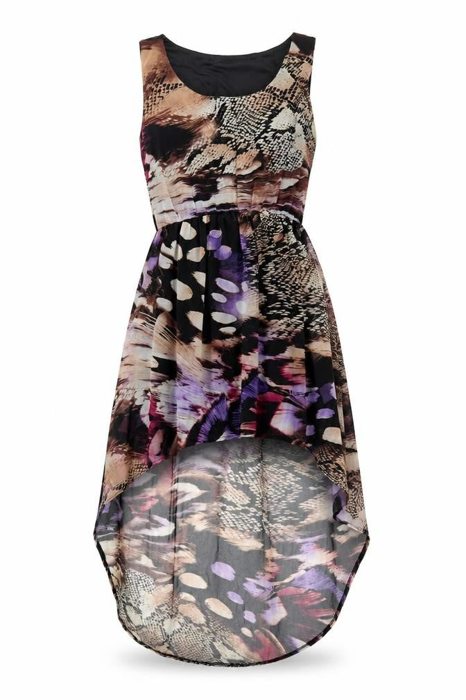 Front view of Oh My Love women’s black animal print polyester tank dress, size XS, scoop neck pullover
