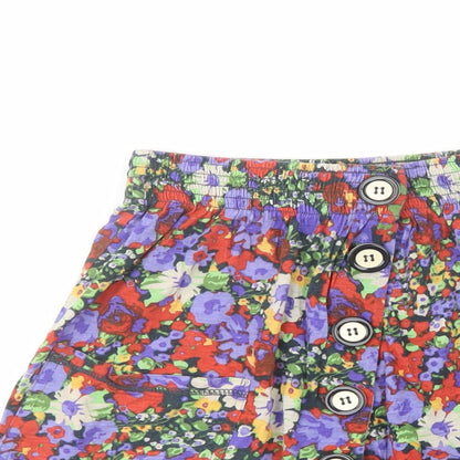 River Island Womens Multicoloured Floral Cotton Mini Skirt Size 6   Button