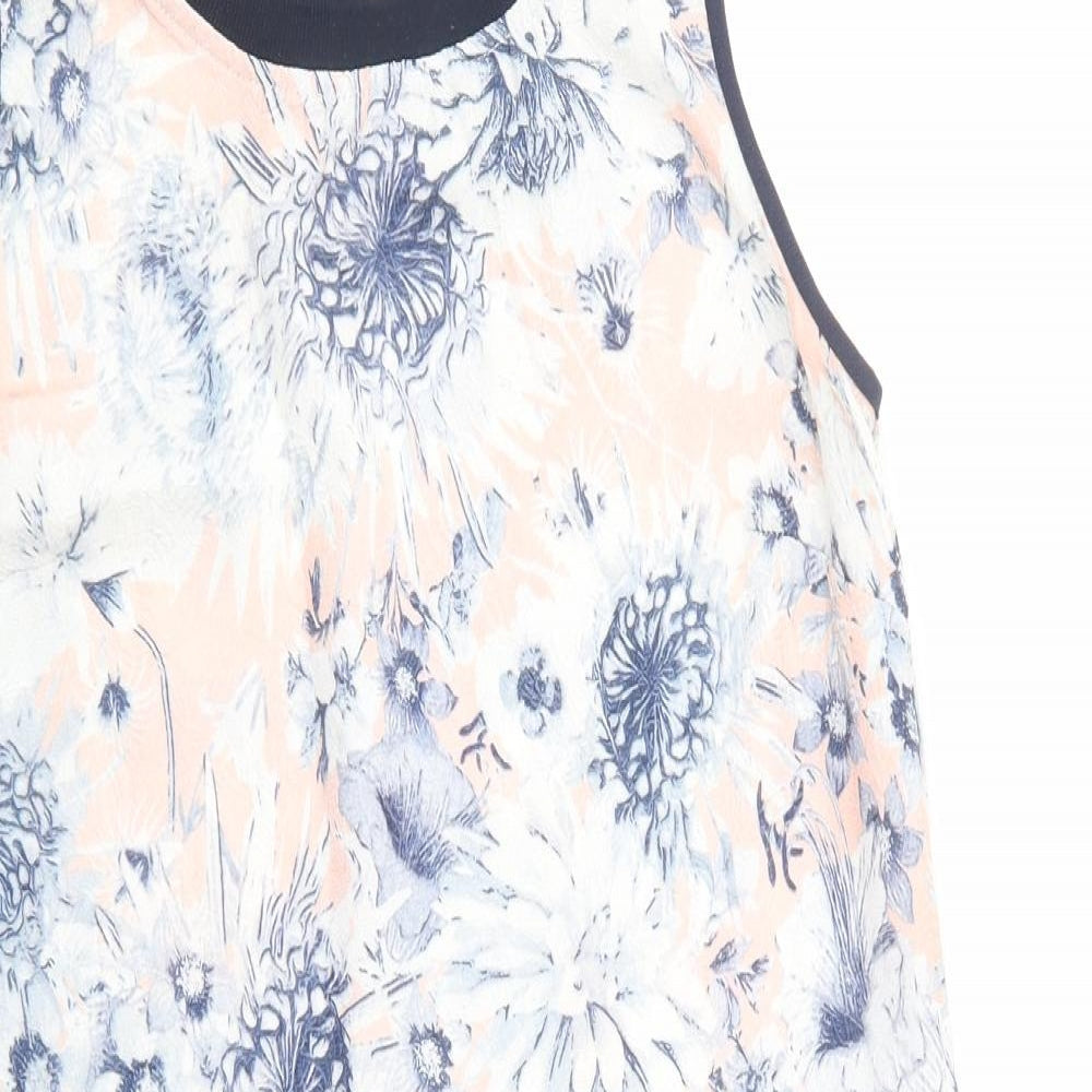 New Look Womens Blue Floral Polyester Tank Dress  Size 8  Crew Neck Pullover