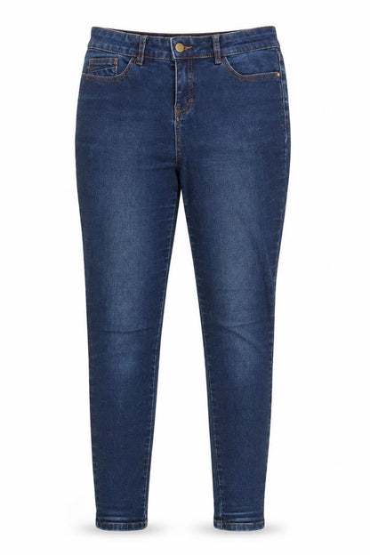 Front view of Tu women’s blue cotton skinny jeans, size UK 8, 28-inch leg regular button