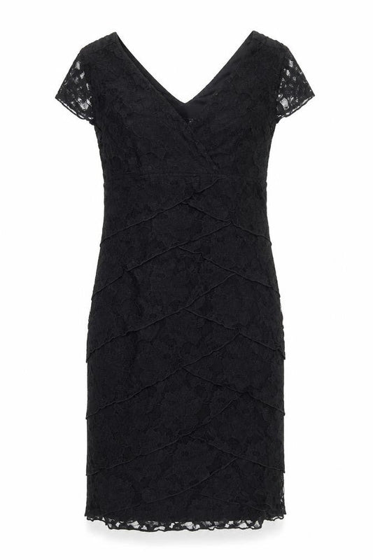 Front view of Scarlett women’s black polyester pencil dress, size UK 6, collared zip