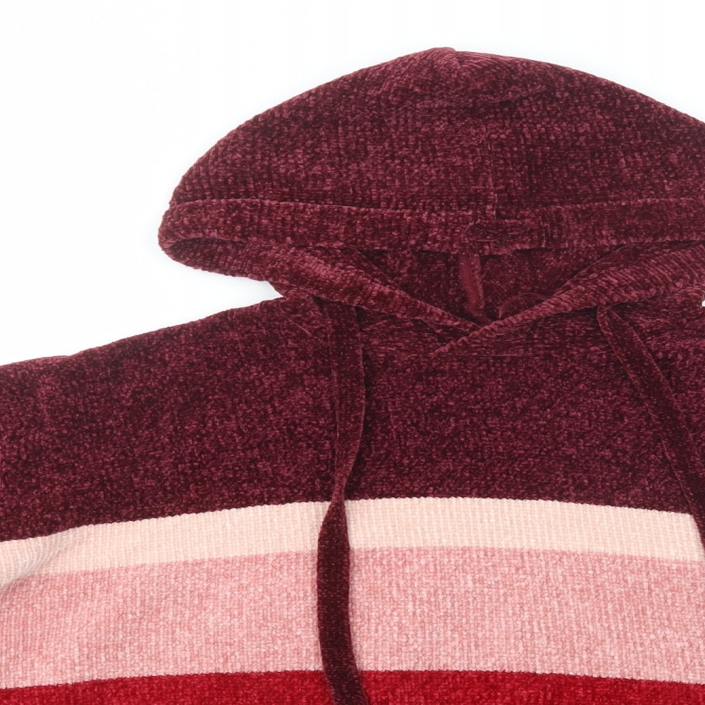 QED London Womens Purple Striped Polyester Pullover Hoodie Size L  Pullover