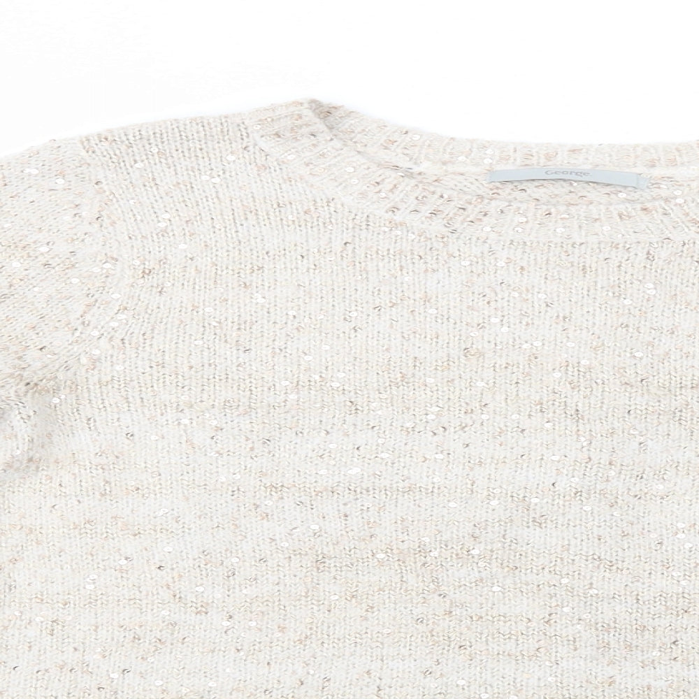 George Womens Beige Crew Neck  Polyester Pullover Jumper Size 12