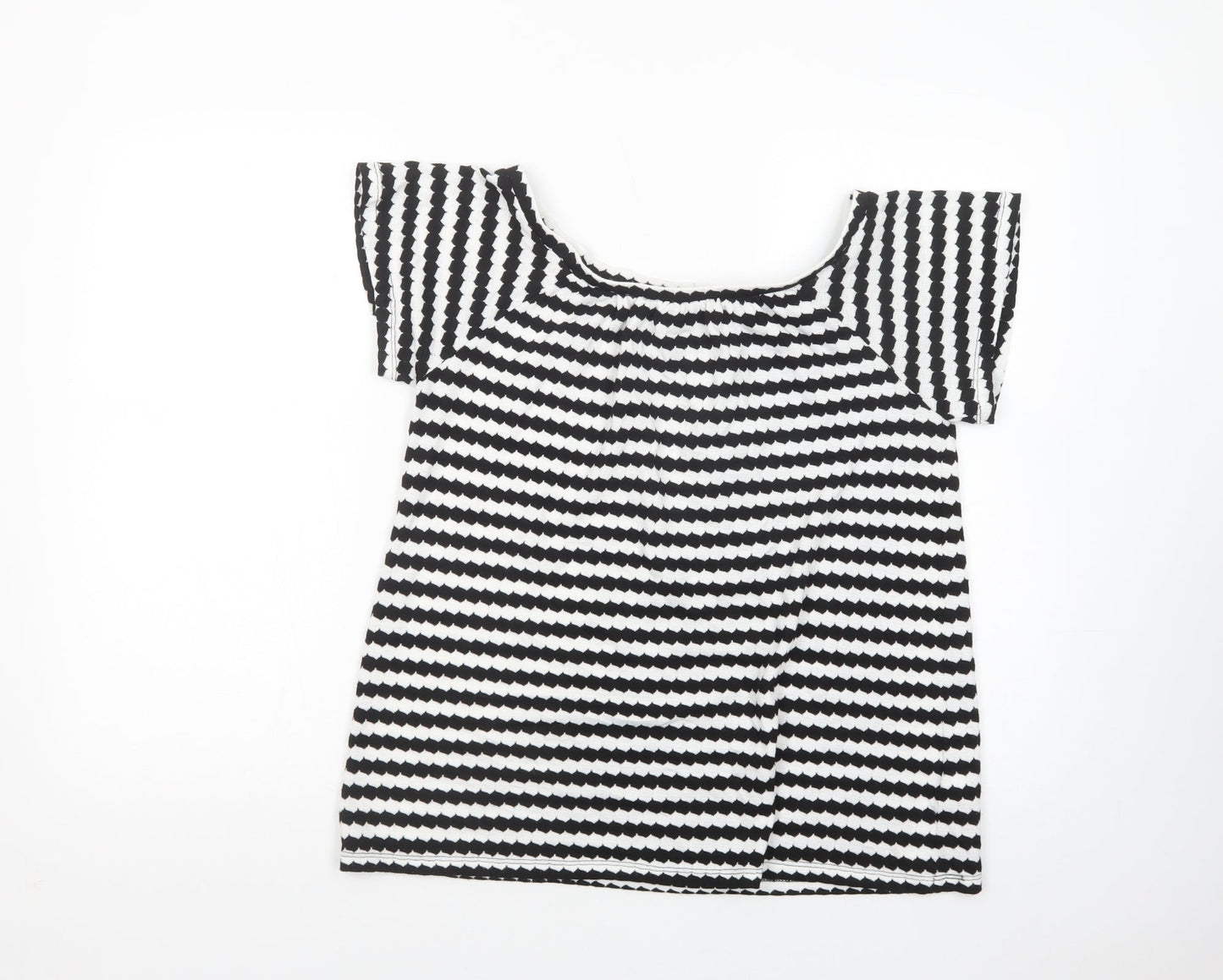 F&F Womens White Geometric Polyester Basic Blouse Size 10 Boat Neck