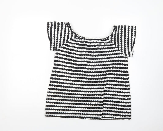 F&F Womens White Geometric Polyester Basic Blouse Size 10 Boat Neck