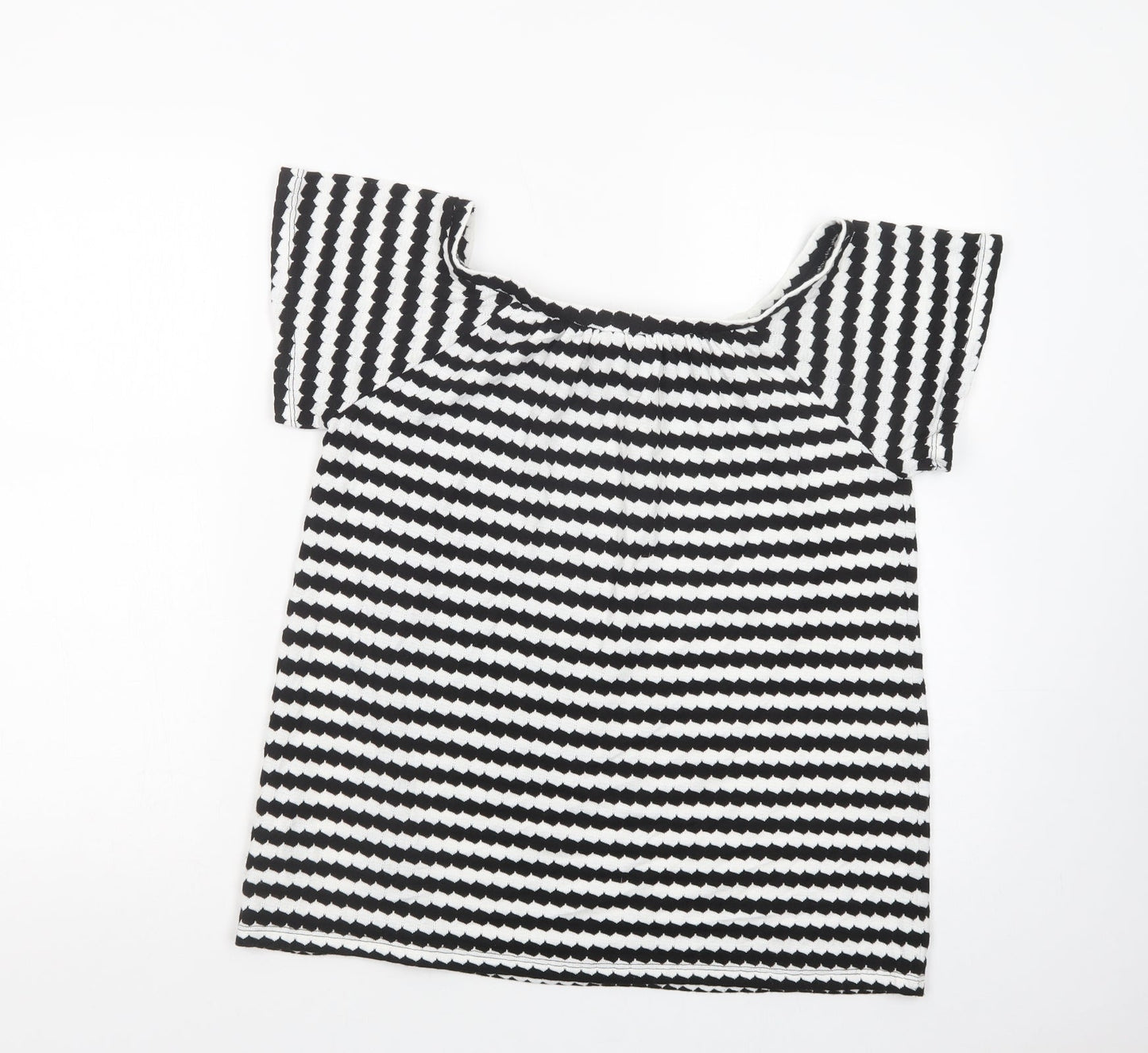 F&F Womens White Geometric Polyester Basic Blouse Size 10 Boat Neck