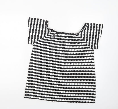 F&F Womens White Geometric Polyester Basic Blouse Size 10 Boat Neck