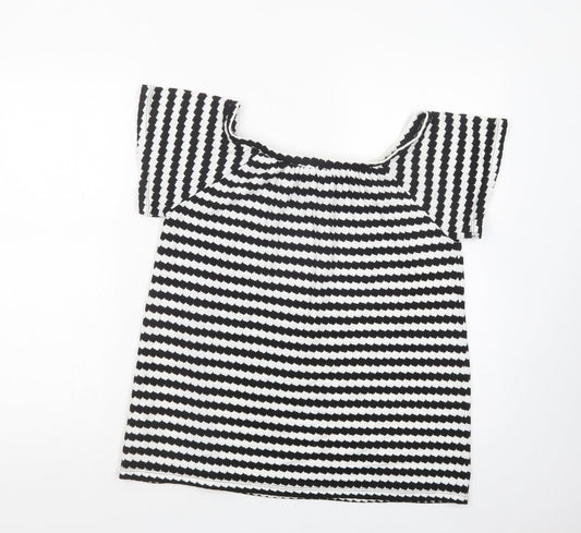 F&F Womens White Geometric Polyester Basic Blouse Size 10 Boat Neck