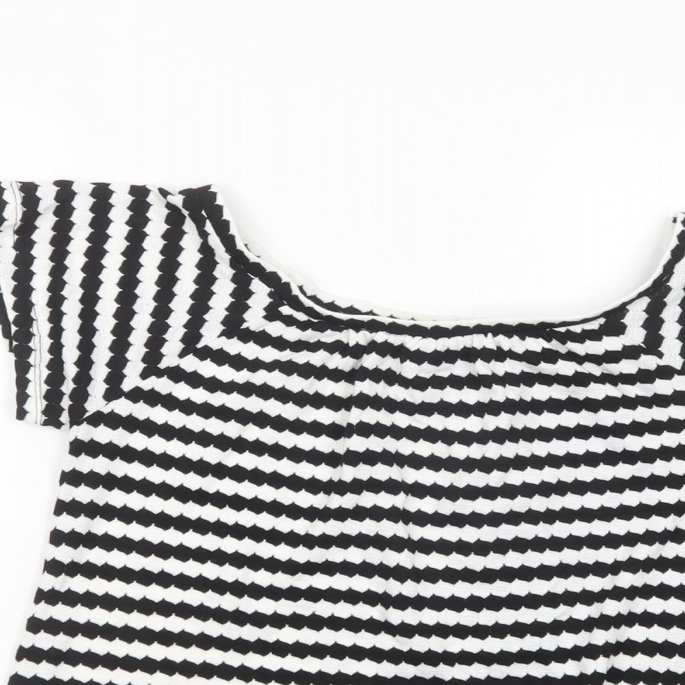 F&F Womens White Geometric Polyester Basic Blouse Size 10 Boat Neck