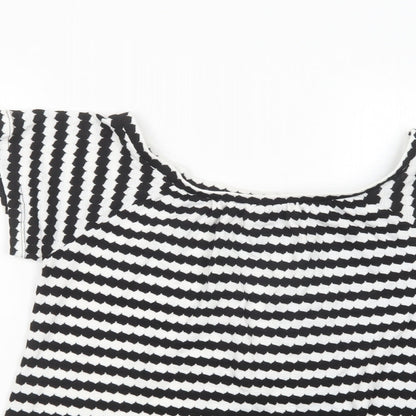 F&F Womens White Geometric Polyester Basic Blouse Size 10 Boat Neck