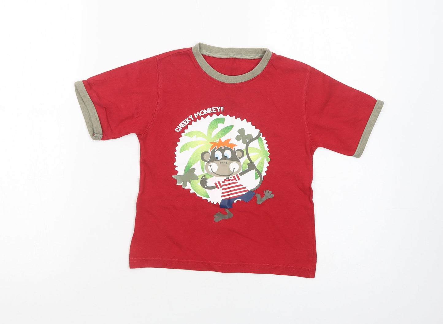 Dunnes Stores Girls Red  Cotton Pullover T-Shirt Size 3-4 Years Crew Neck Pullover - Cheeky Monkey