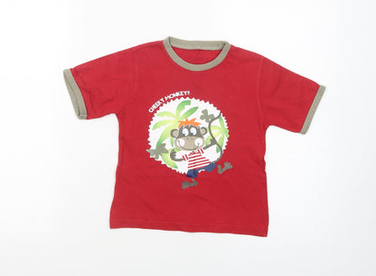 Dunnes Stores Girls Red  Cotton Pullover T-Shirt Size 3-4 Years Crew Neck Pullover - Cheeky Monkey