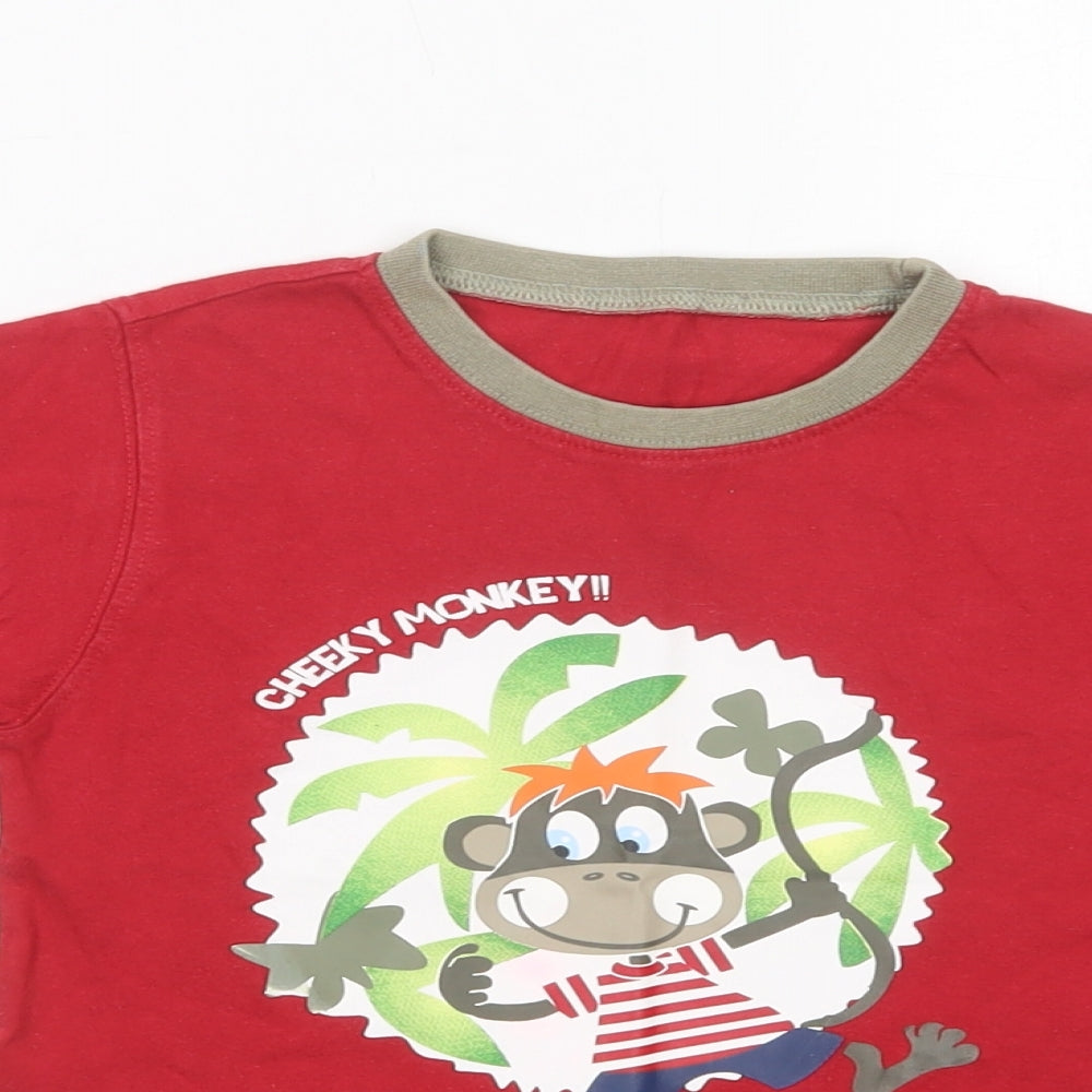 Dunnes Stores Girls Red  Cotton Pullover T-Shirt Size 3-4 Years Crew Neck Pullover - Cheeky Monkey