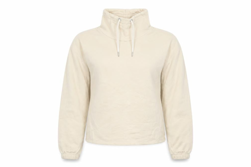 Front view of Primark women’s beige cotton pullover sweatshirt, size UK 6, pullover