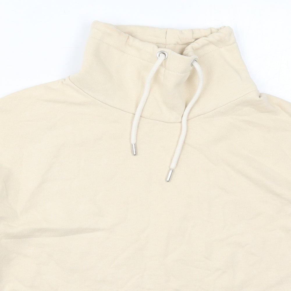 Close-up detail of Primark women’s beige cotton pullover sweatshirt, size UK 6, pullover