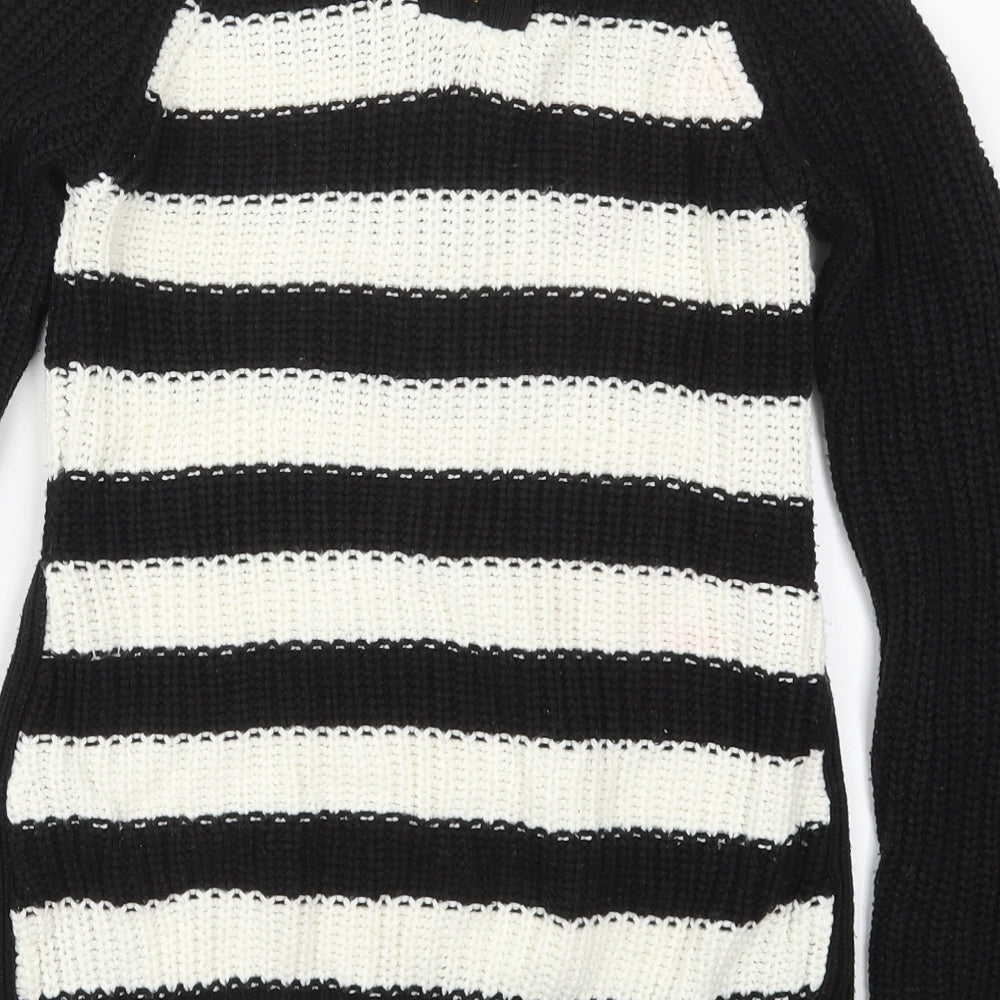 Atmosphere Womens Black Crew Neck Striped Acrylic Pullover Jumper Size 6   - Black and White
