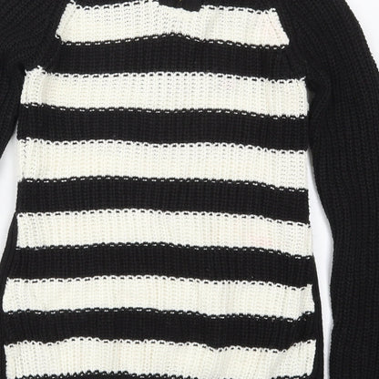 Atmosphere Womens Black Crew Neck Striped Acrylic Pullover Jumper Size 6   - Black and White