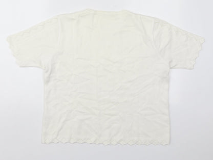 Berkertex Womens White Crew Neck Geometric Cotton Pullover Jumper Size L