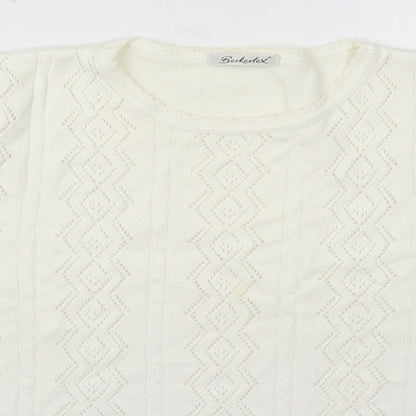 Berkertex Womens White Crew Neck Geometric Cotton Pullover Jumper Size L
