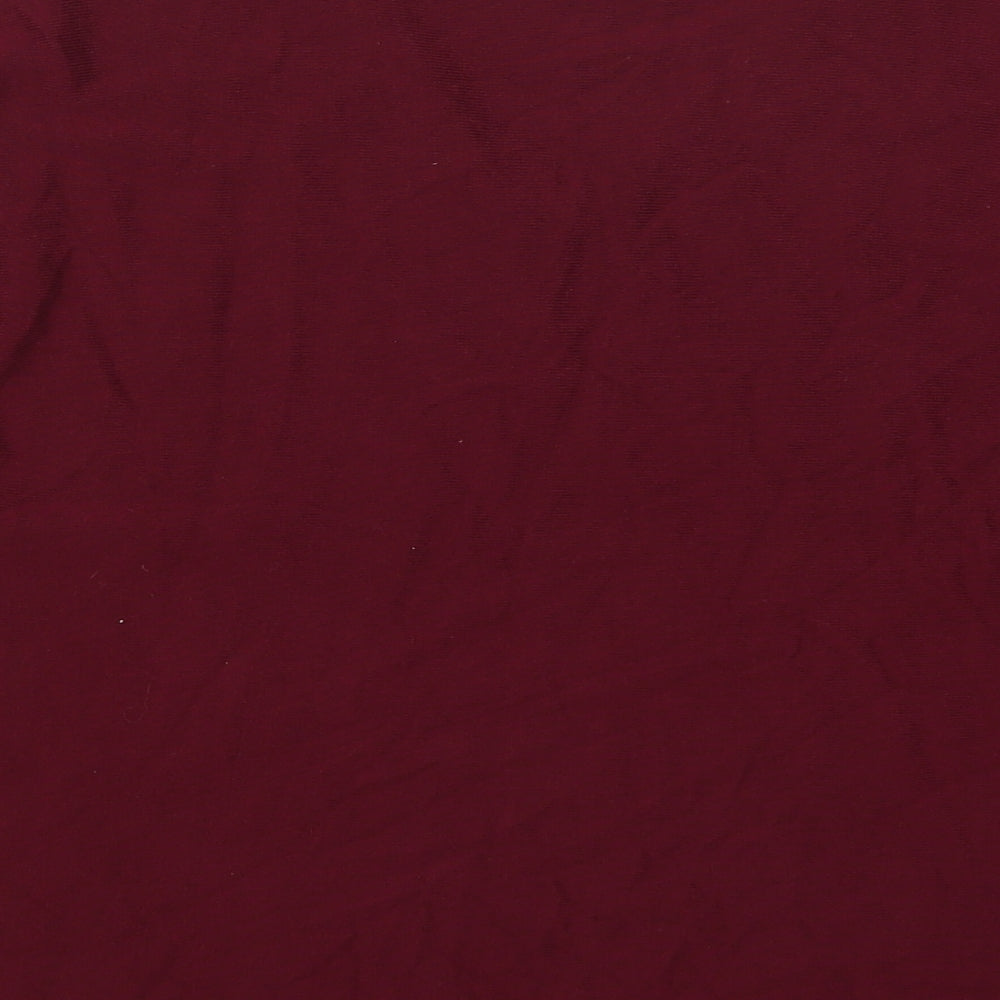 Brand and care label for Debenhams women’s red v-neck viscose jumper, size M