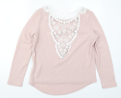 Boohoo Womens Pink Round Neck  Acrylic Pullover Jumper Size M