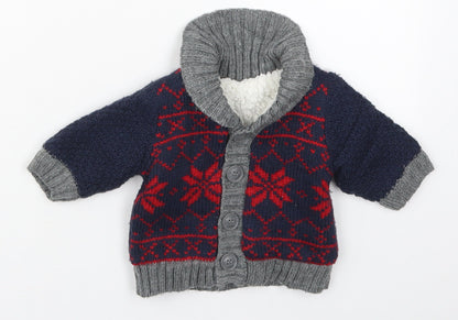 Nutmeg Boys Black Geometric Acrylic Cardigan Jumper One Size  Button