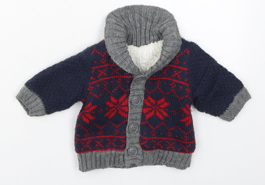 Nutmeg Boys Black Geometric Acrylic Cardigan Jumper One Size  Button