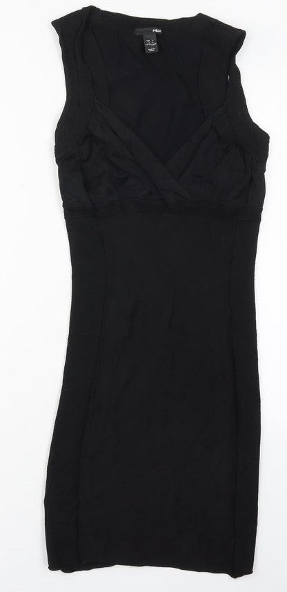 H&M Womens Black  Viscose Bodycon  Size S  V-Neck Pullover