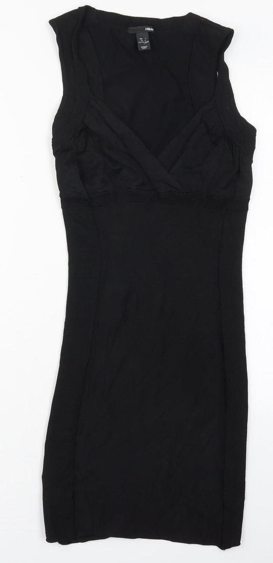 H&M Womens Black  Viscose Bodycon  Size S  V-Neck Pullover