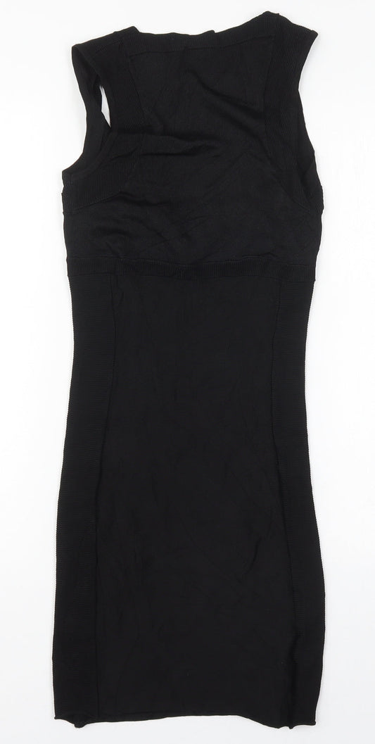 H&M Womens Black  Viscose Bodycon  Size S  V-Neck Pullover