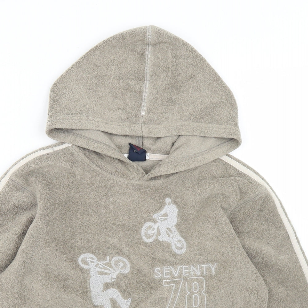 Close-up detail of Next boys’ green polyester pullover hoodie, size 8, years - bmx