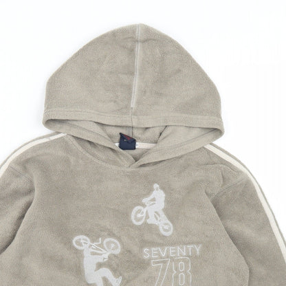 Close-up detail of Next boys’ green polyester pullover hoodie, size 8, years - bmx